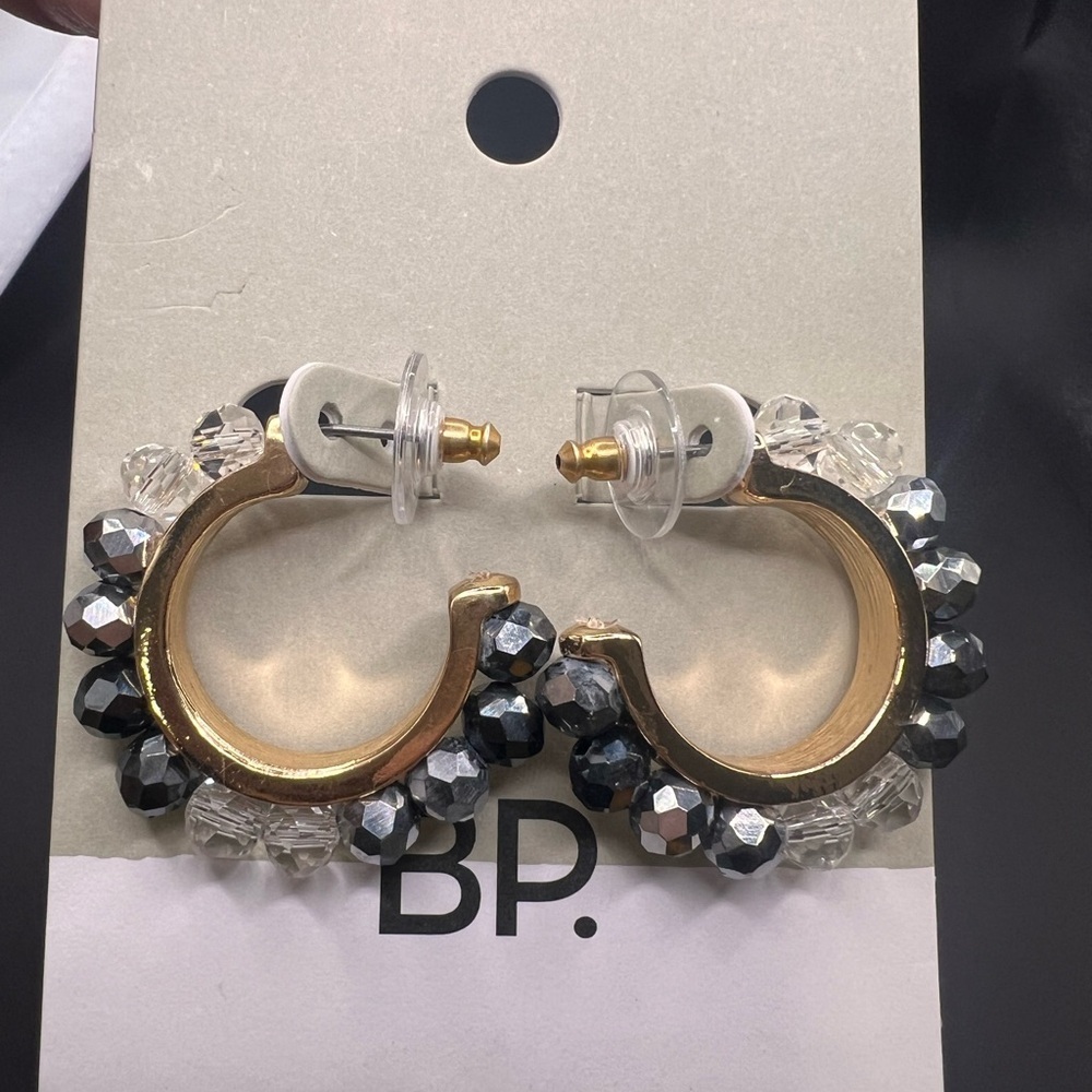 5/$25 BP Gold and Black Crystal Hoop Earrings